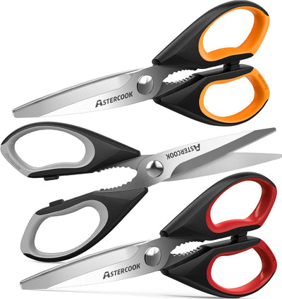 Kitchen Shears, Kitchen Scissors Heavy Duty Serrated Blade, PP+TPR Handle Shears, Ideal for Poultry, Herbs, Vegetables, Durable and Ergonomic Design (Black Red, Black Orange, Black Grey)