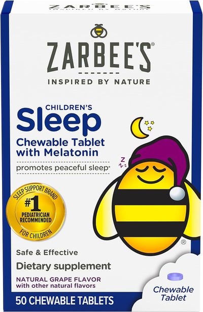 Kids 1Mg Melatonin Chewable Tablet Drug-Free & Effective Sleep Supplement Easy to Take Natural Grape Flavor Tablets for Children Ages 3 and up 50 Count