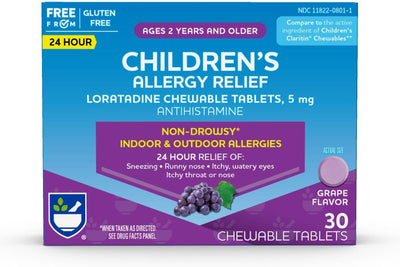 Children'S Non-Drowsy Allergy Relief Chewable Tablets, Grape Flavor, Loratadine, 5 Mg - 30 Count | Children'S Allergy Medicine | Allergy Medication Tablets for Kids' (New)