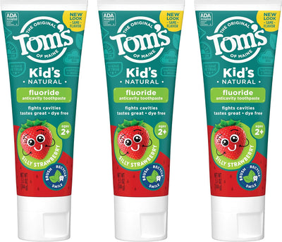 ADA Approved Fluoride Children'S Toothpaste, Natural Toothpaste, Dye Free, No Artificial Preservatives, Silly Strawberry, 5.1 Oz. 3-Pack (Packaging May Vary)