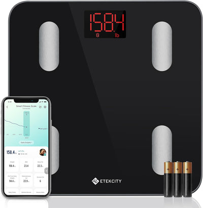 Scales for Body Weight, Bathroom Digital Weight Scale for Body Fat, Smart Bluetooth Scale for BMI, and Weight Loss, Sync 13 Data with Other Fitness Apps, Black, 11X11 Inch