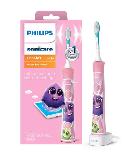 for Kids 3+ Bluetooth Connected Rechargeable Electric Power Toothbrush, Interactive for Better Brushing, Pink, HX6351/41