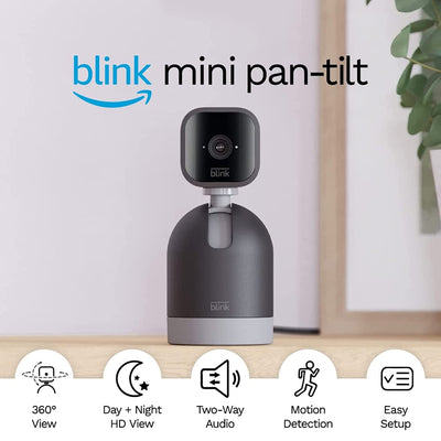 Mini Pan-Tilt Camera | Rotating Indoor Plug-In Smart Security Camera, Two-Way Audio, HD Video, Motion Detection, Works with Alexa (Black)