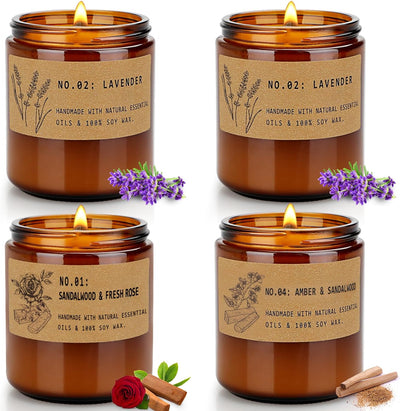 Aromatherapy Candles for Home Scented, Candle Gift Set for Stress Relief | Meditation | Yoga | SPA | Relaxing, Amber Jar Candles for Women, Birthday, Valentine, Anniversary, 7.1 Oz - Pack of 4