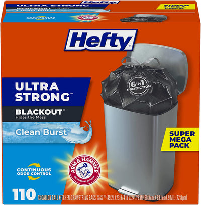 Ultra Strong Tall Kitchen Trash Bags, Blackout, Clean Burst, 13 Gallon, 110 Count