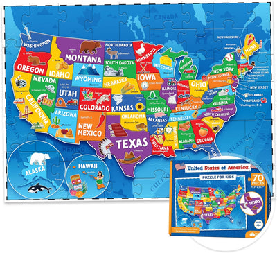United States Puzzle for Kids - 70 Piece - USA Map Puzzle 50 States with Capitals - Childrens Jigsaw Geography Puzzles Ages 4-8, 5-7, 4-6 - US Puzzle Maps for Kids Learning & Educational Toys Gifts