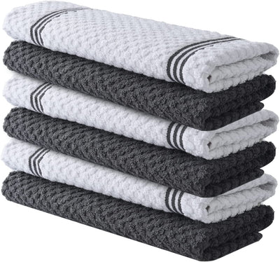 Premium Kitchen Towels – Pack of 6, 100% Cotton 15X25 Inches Absorbent Dish Towels - Tea Towels- Terry Kitchen Dishcloth Towels- Grey Dish Cloth for Household Cleaning