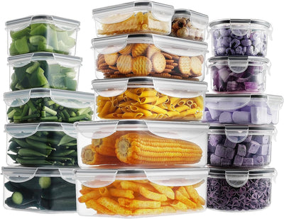 32 Pieces Food Storage Containers Set with Snap Lids (16 Lids + 16 Containers), Meal Prep Airtight Plastic Containers, Bpa-Free Lunch Containers for Kitchen, Pantry, Home, Black