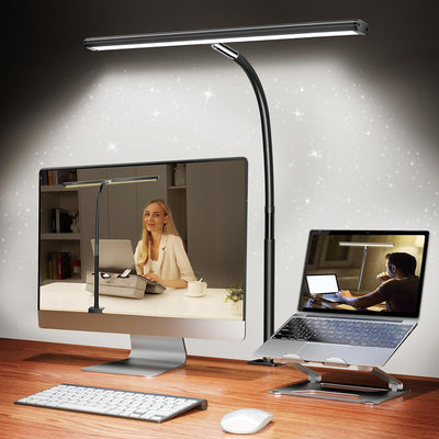 LED Desk Lamp for Office Home, Eye-Caring Desk Light with Stepless Dimming Adjustable Flexible Gooseneck, 10W USB Adapter Desk Lamp with Clamp for Reading, Study, Workbench (Black)