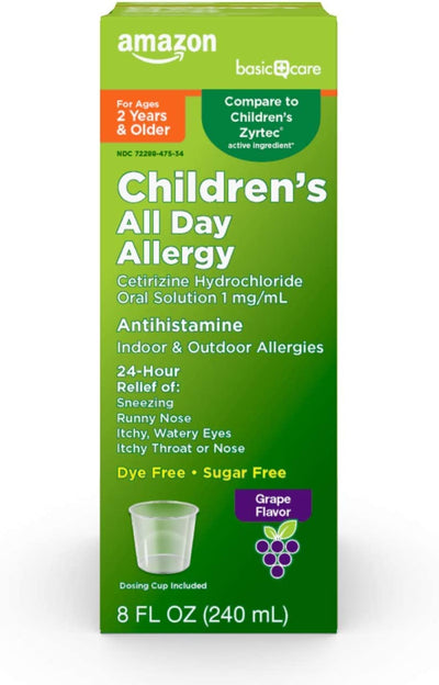 Children’S 24 Hour Allergy Relief, Cetirizine Hydrochloride Oral Solution 1 Mg/Ml, Grape Flavor, Dye Free, 8 Fluid Ounces