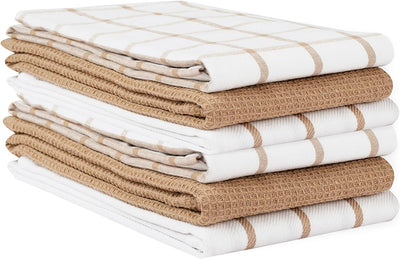 Kitchen Towels Set - Pack of 6 Cotton Dish Towels for Drying Dishes, 18”X 28”, Tea Towels, Quick Drying - Beige