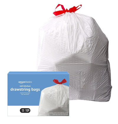 Flextra Tall Kitchen Drawstring Trash Bags, Unscented, 13 Gallon, 120 Count