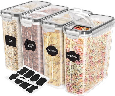 Cereal Containers Storage - 4 Pack Airtight Food Storage Containers & Cereal Dispenser for Pantry Organization and Storage - Canister Sets for Kitchen Counter
